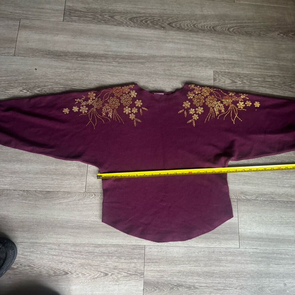 Luna Dolman Sleeve Embellished Pullover Sweater Studded Purple Rounded Hem Sz S - Picture 5 of 15